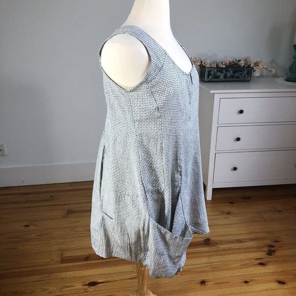 Gershon BRAM Large Gray & White Lightweight Sleeveless Dress Oversized Pockets - Picture 8 of 12